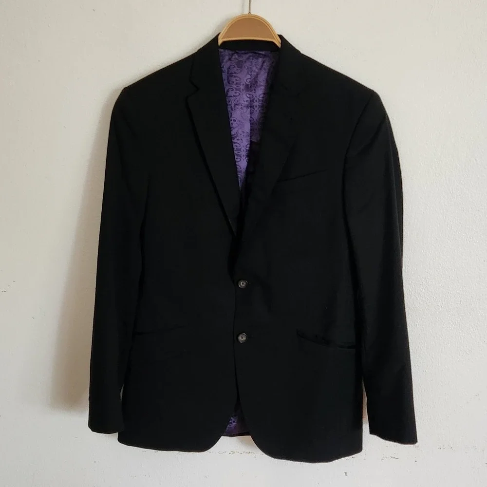 Ted Baker London Endurance Wool Two Button Blazer 36S Black Stitched Lapel